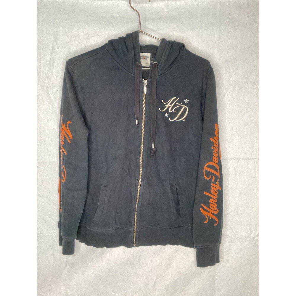Harley-Davidson Zip-Up Hoodie Womens 2X Black Orange Graphic Embroidered Jacket